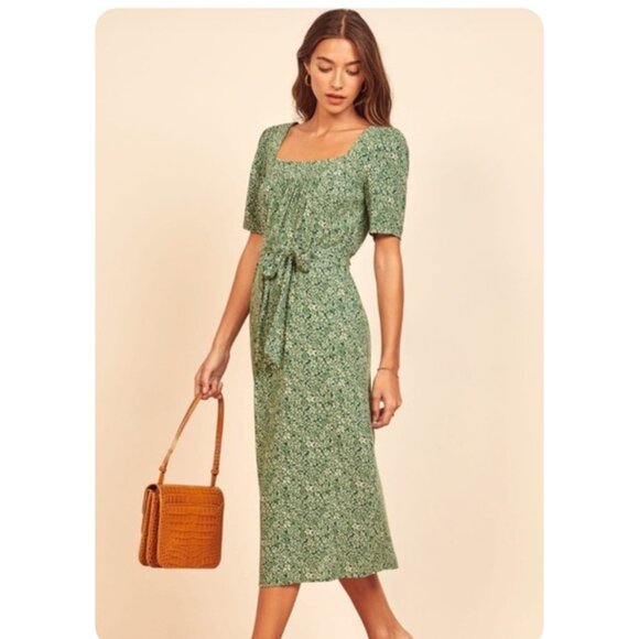 Reformation Dresses & Skirts - Reformation Green Iona Floral Belted Short Sleeve Dress in Nikita sz XL